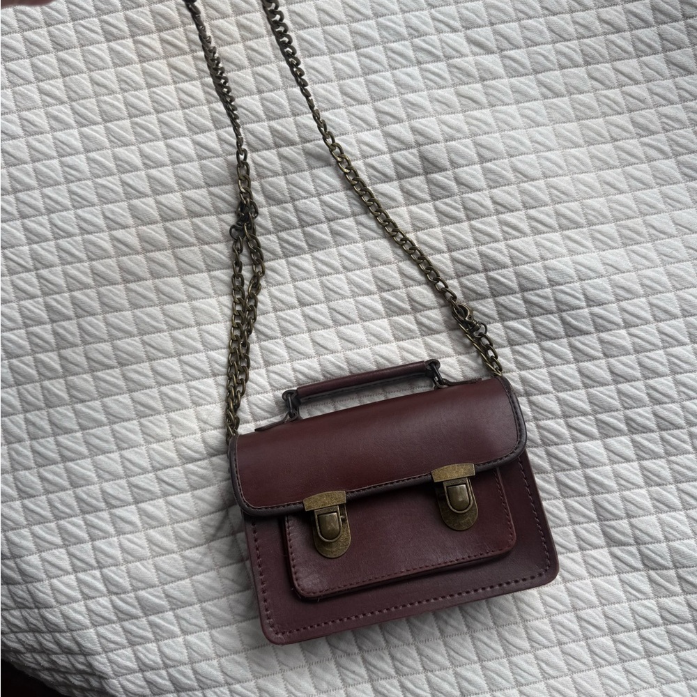 Women's vintage Burgundy Leather Chain Crossbody Bag beara beara